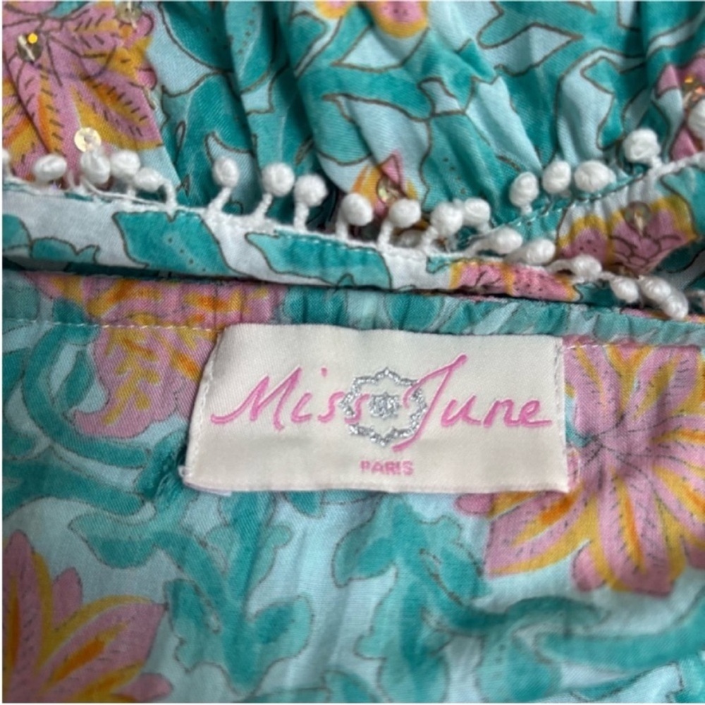 Miss June Boho Maxi Dress Floral Tiered Off Shoulder Teal Green Coral One Size - Picture 12 of 16